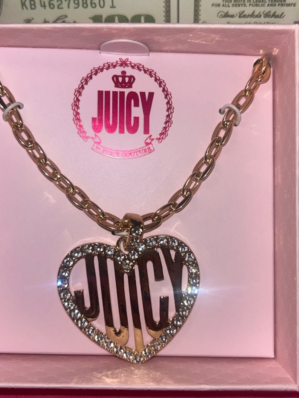 Juicy Couture Rose Gold Heart Pendant Necklace with Crystal Trim